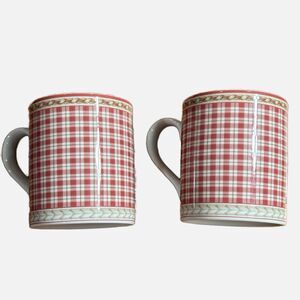 Royal Doulton Studio PROVENCE Rouge PLAID Mugs - BEAUTIFUL